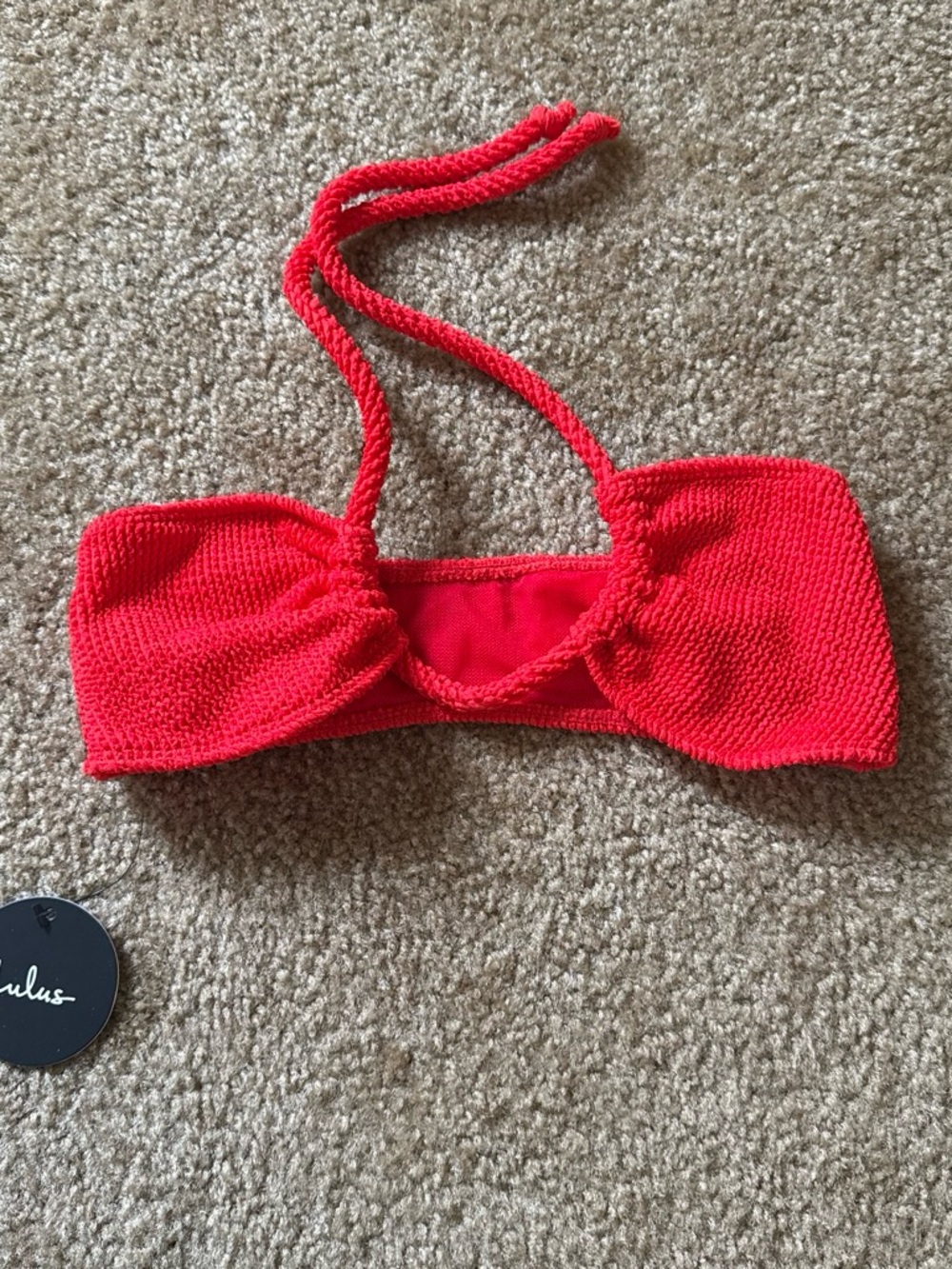 Lulu's Bright Red Crochet Bandeau with Halter Tie